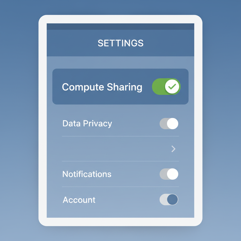 app settings screen with compute sharing toggle enabled, green checkmark