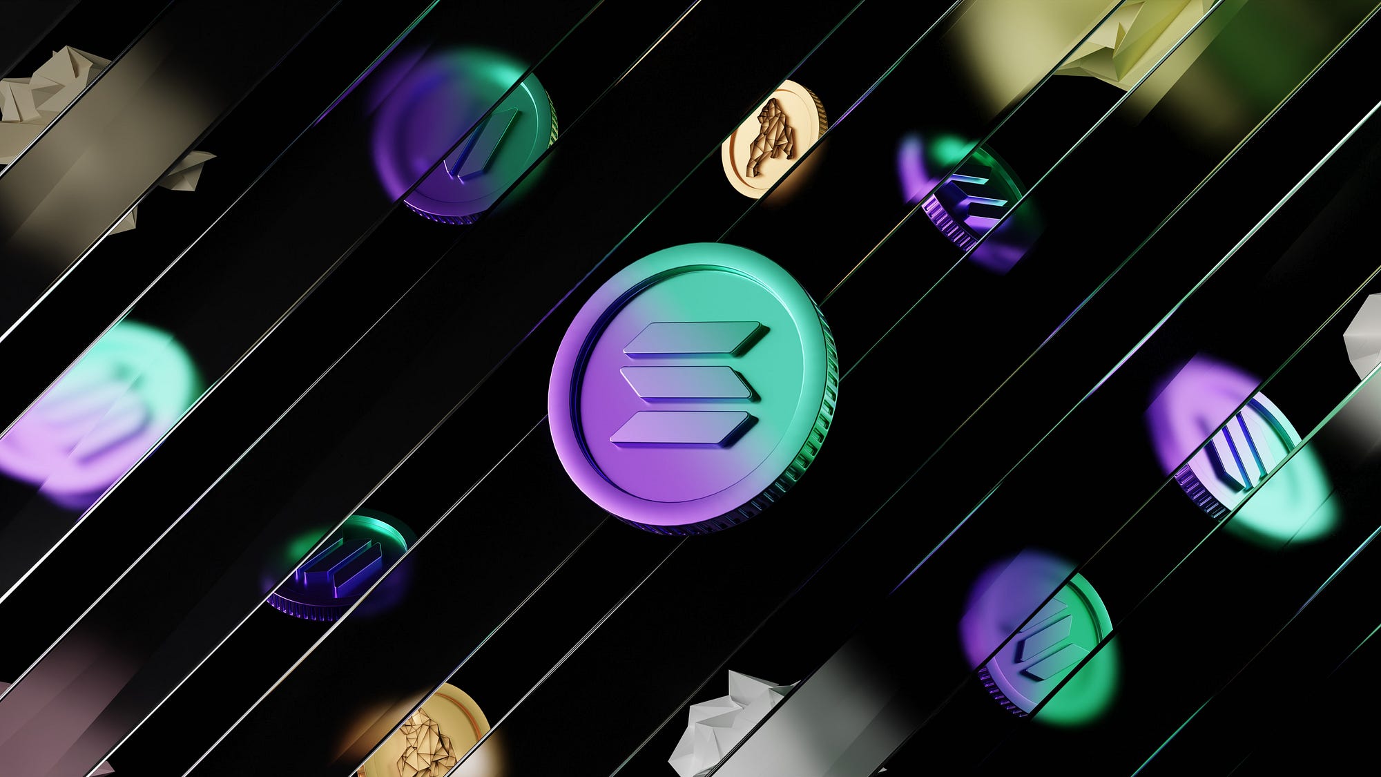 Conceptual visualization of Solana blockchain powering stablecoin growth in 2025, featuring digital tokens and network connections symbolizing DePIN ecosystem expansion.
