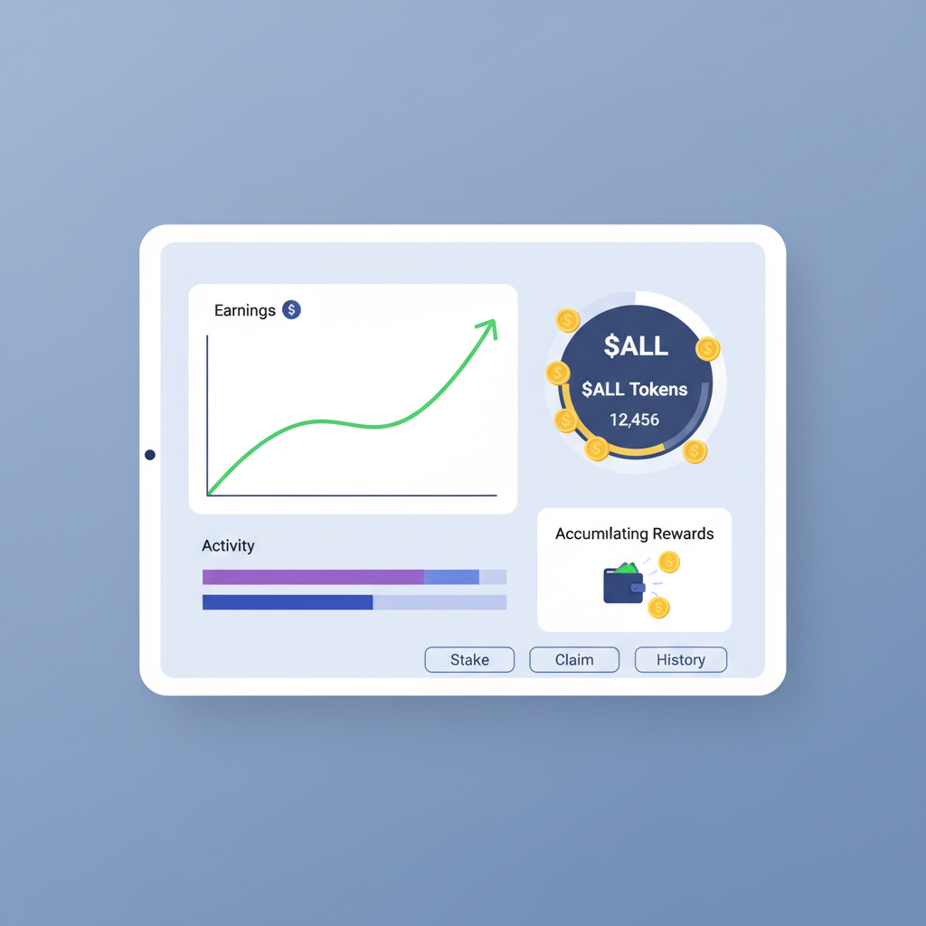 Sallar app dashboard showing earnings graph and $ALL tokens accumulating