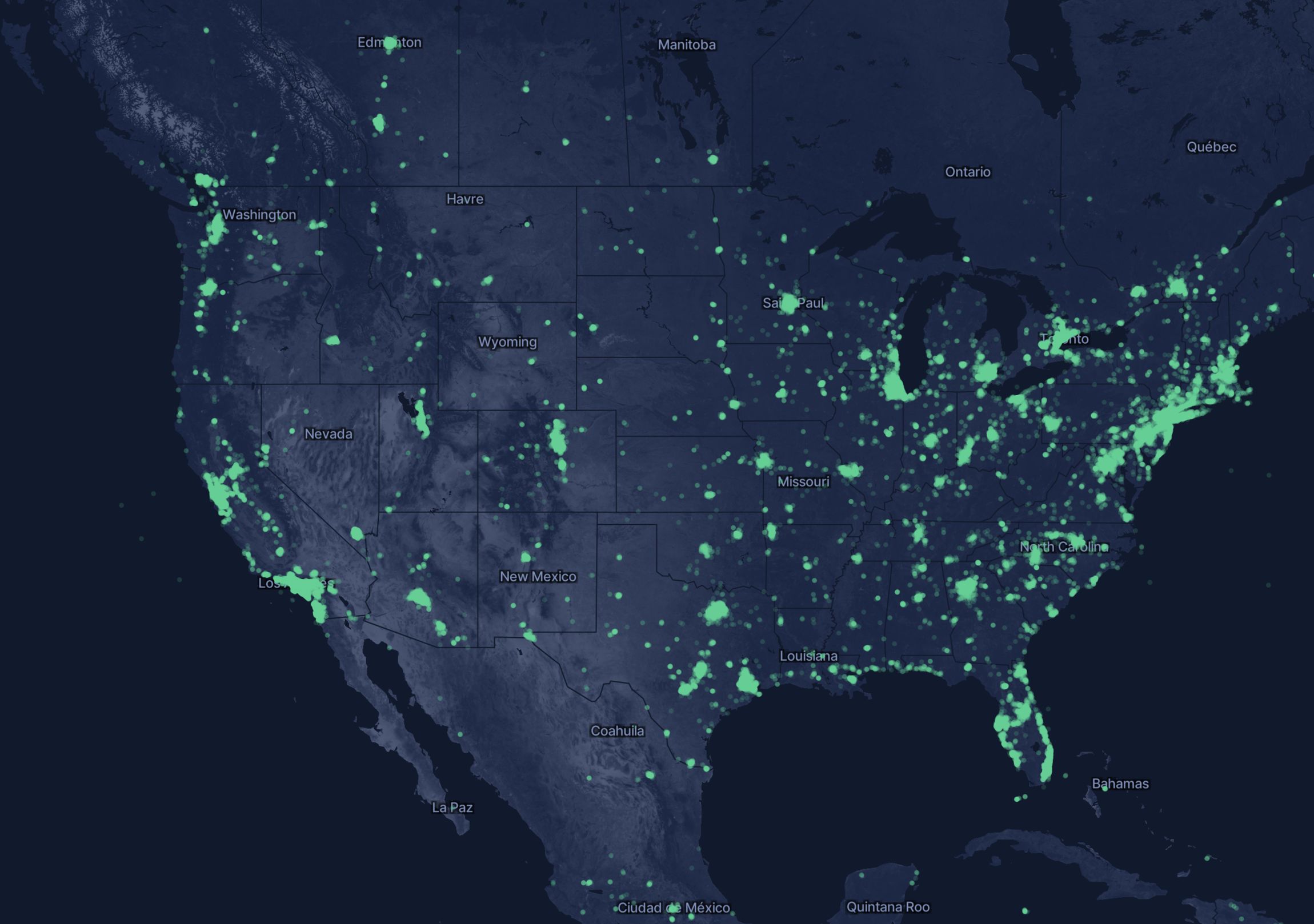 Helium network active nodes map